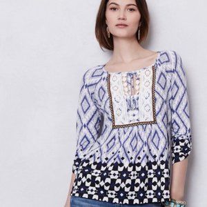 Anthro Vanessa Virginia Blue Ikat Boho Peasant